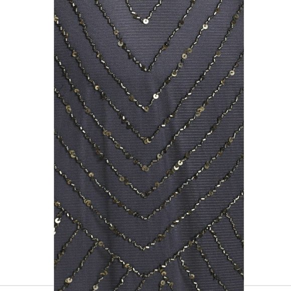 NEW Adrianna Papell Art Deco Beaded Blouson Gown in Gunmetal‎ [SZ 14 ] - Picture 3 of 9